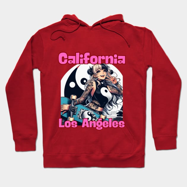 Kawaii, Anime Girl, California Los Angeles Hoodie by Catsie Cat